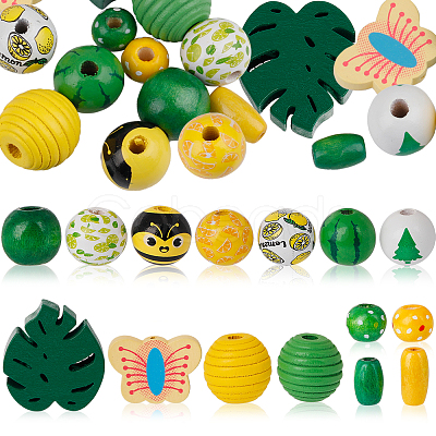 SUNNYCLUE 90Pcs 15 Styles Painted Summer Theme Natural Wood Beads WOOD-SC0001-48-1