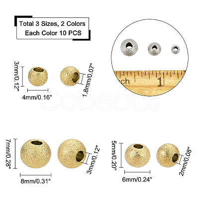 60Pcs 3 Style Ion Plating(IP) 201/304 Stainless Steel Textured Beads STAS-UN0028-14-1