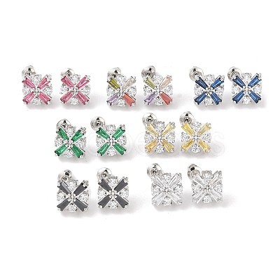 Rack Plating Brass Micro Pave Cubic Zirconia Stud Earrings EJEW-I304-05P-1