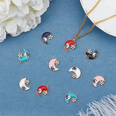 48Pcs 6 Colors Rack Plating Alloy Enamel Pendants ENAM-FH0001-15-1