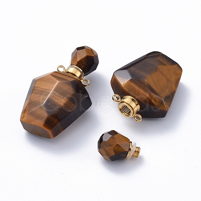 Faceted Natural Tiger Eye Openable Perfume Bottle Pendants G-E564-09E-G-1