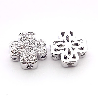 Clover Brass Micro Pave Cubic Zirconia Hollow Beads ZIRC-L047-10P-1