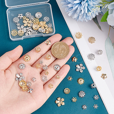 64Pcs 16 Style Brass Bead Caps KK-PH0005-38-1