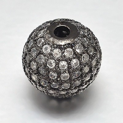 Round Brass Micro Pave Cubic Zirconia Beads ZIRC-N016-01B-12mm-1