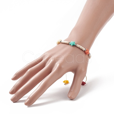 Dyed Synthetic Turquoise(Dyed) Heishi Beaded Bracelets with Dyed Synthetic Coral Starfish BJEW-JB09194-02-1
