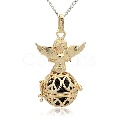 Golden Tone Brass Hollow Round Cage Pendants KK-J238-06G-1