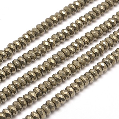 Faceted Rondelle Natural Pyrite Beads Strands G-I126-11-8x5mm-1
