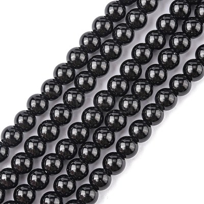 Synthetic Black Stone Beads Strands G-G088-6mm-1