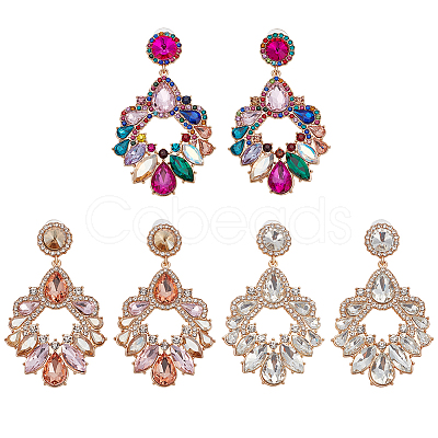 3 Pairs 3 Colors Rhinestone Twist Oval Dangle Stud Earrings EJEW-AN0001-04-1