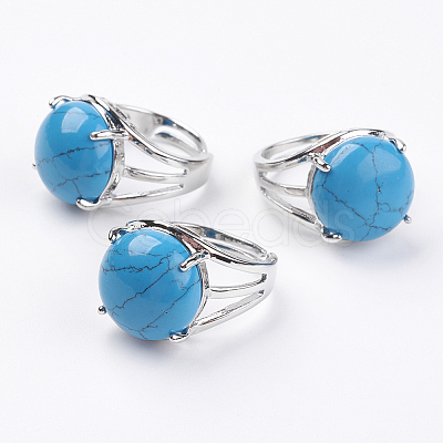 Adjustable Synthetic Turquoise Finger Rings RJEW-F075-01E-1