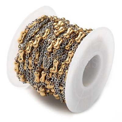 304 Stainless Steel Cable Chains with Beads CHS-F020-05GP-1