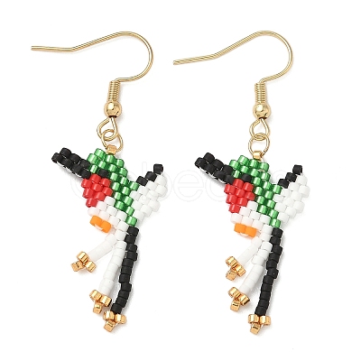 304 Stainless Steel MIYUKI Glass Seed Beads Bird Dangle Earrings EJEW-MZ00555-04-1