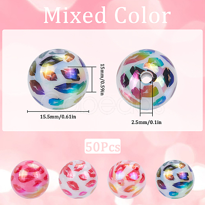 50Pcs UV Plating Opeque Acrylic Beads MACR-SC0001-51A-1