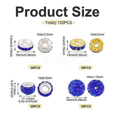 120Pcs 4Style Pave Disco Ball Beads RB-TA0001-18-1