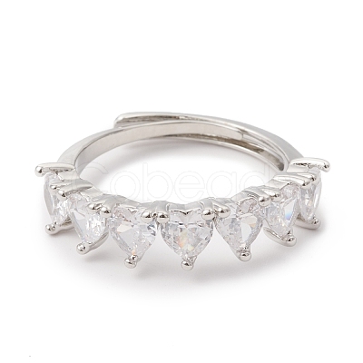Clear Cubic Zirconia Heart Adjustable Ring RJEW-F124-05P-1