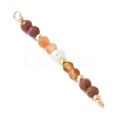 Faceted Round Natural Carnelian & Red Jasper & Potato Natural Cultured Freshwater Pearl Beaded Connector Charms PALLOY-JF03531-01-1