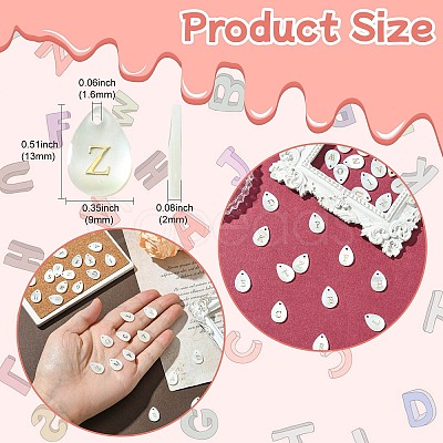 26Pcs 26 Styles Natural Shell Teardrop Charms with Golden Tone Metal Letter Slices SHEL-CJ0001-33-1