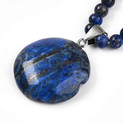 Natural Lapis Lazuli 4.5mm Round Beaded Flower Pendant Necklaces NJEW-T016-04C-1