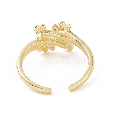 Clear Cubic Zirconia Clover & Leaf Open Cuff Ring RJEW-E072-07G-1