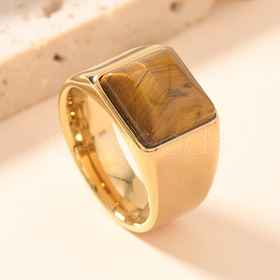 304 Stainless Steel and Natural Tiger Eye Finger Rings FS-WGCBD79-20-1