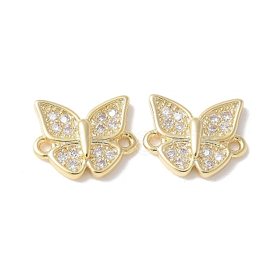 Brass Micro Pave Clear Cubic Zirconia Butterfly Connector Charms KK-Q031-04G-1