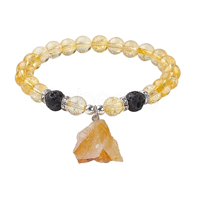 Natural Yellow Quartz Beaded Stretch Bracelets BJEW-JB10070-04-1