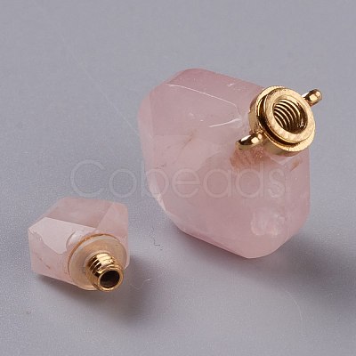 Rhombus Natural Rose Quartz Perfume Bottle Pendants G-H241-01B-G-1