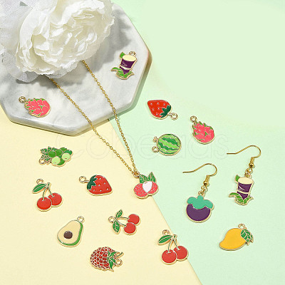 36Pcs 12 Styles Fruits Alloy Enamel Pendants FIND-FS0005-12-1