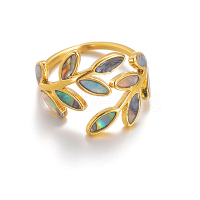 304 Stainless Steel with Natural Shell Cuff Open Rings for Women FS-WGDE0C4-01-1