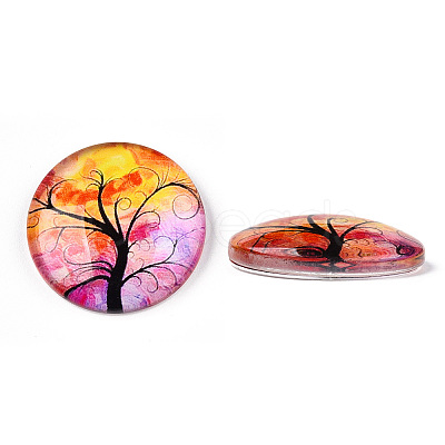 Half Round/Dome Tree Pattern Glass Flatback Cabochons for DIY Projects GGLA-Q037-25mm-M28-02-1