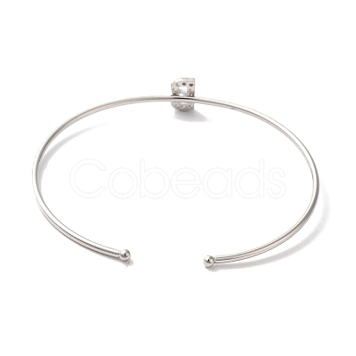 Rack Plating Brass Micro Pave Clear Cubic Zirconia Letter Open Cuff Bangles BJEW-A018-01P-B-1