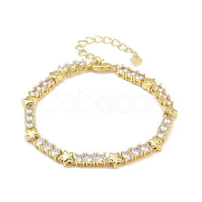 Brass Micro Pave Clear Cubic Zirconia Link Chain Bracelets for Women BJEW-P366-02A-G-1