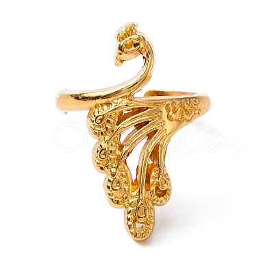 Zinc Alloy Peacock Open Cuff Ring RJEW-WH0003-04B-1