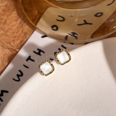 Brass Acrylic Square Stud Earrings FS-WG040FD-03-1