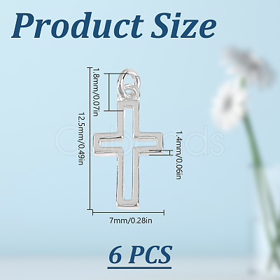 6Pcs Hollow 925 Sterling Silver Cross Charms STER-DR0001-32-1