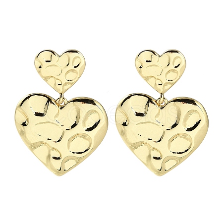 Rack Plating Brass Textured Heart Dangle Stud Earring EJEW-H099-04G-1