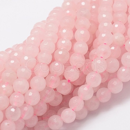 Faceted Round Natural Rose Quartz Bead Strands X-G-L437-12-6mm-1