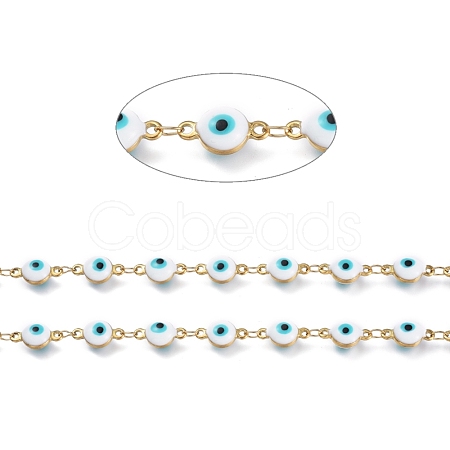 3.28 Feet Handmade Enamel Link Chains X-STAS-I154-02G-1