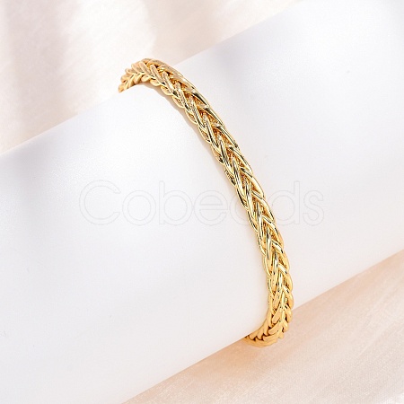 Braided Brass Cuff Bangles BJEW-C140-31G-1