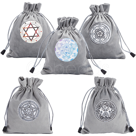 5Pcs 5 Style Star/Moon/Wheel of Life/Flower Pattern Tarot Card Storage Bag TP-CN0001-04-1
