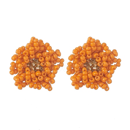 Glass Seed Braided Beaded Flower Stud Earrings EJEW-MZ00072-01-1