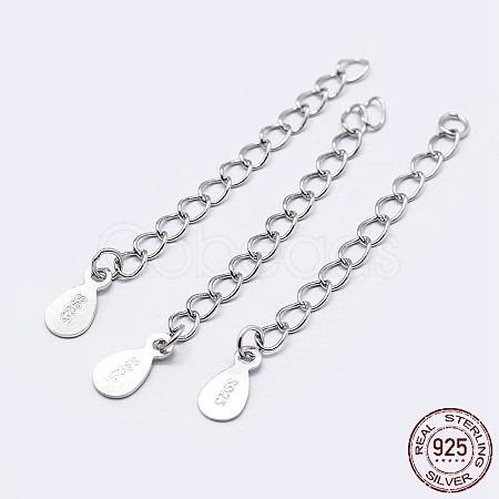 925 Sterling Silver End with Extender Chains and Drop Charms X-STER-F036-26S-48mm-1