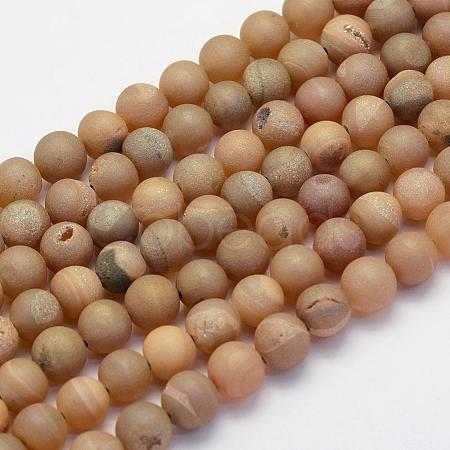 Electroplate Natural Druzy Agate Beads Strands G-G708-6mm-05-1