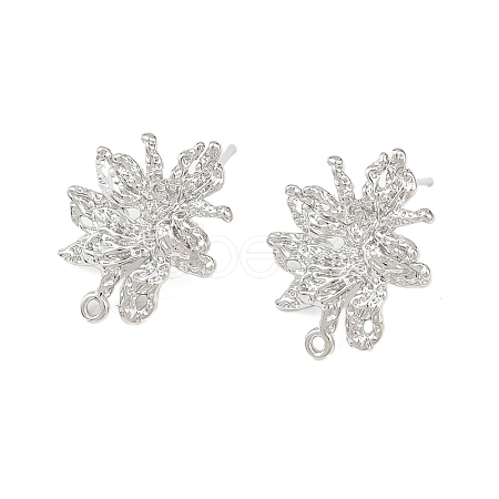 Flower Brass Stud Earring Findings KK-F921-04P-1
