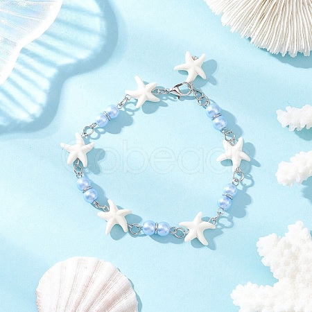 Synthetic Turquoise Starfish Link Bracelets for Women BJEW-JB12469-01-1