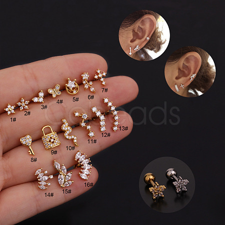 316L Stainless Steel Micro Pave Clear Cubic Zirconia Cartilage Earrings WG4CD8F-31-1