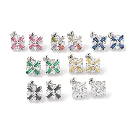 Rack Plating Brass Micro Pave Cubic Zirconia Stud Earrings EJEW-I304-05P-1