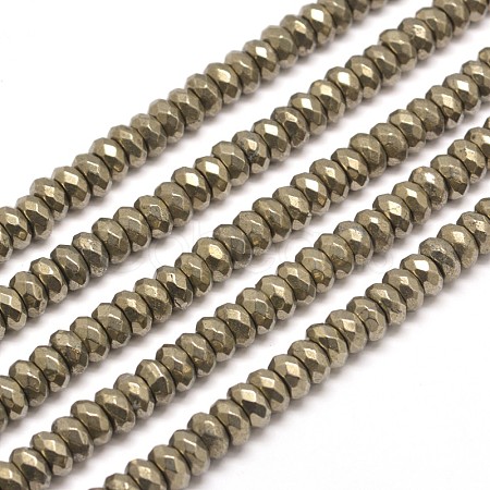 Faceted Rondelle Natural Pyrite Beads Strands G-I126-11-8x5mm-1