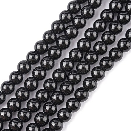 Synthetic Black Stone Beads Strands G-G088-6mm-1