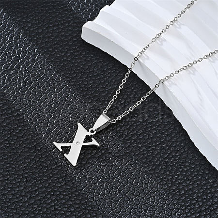 201 Stainless Steel Crystal Rhinestone Initial Pendant Necklaces FS-WG28760-26-1